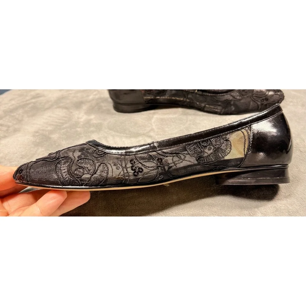 Stefani Collection Womens Flats 8.5M Black Lace Sequin Ballet Loafer